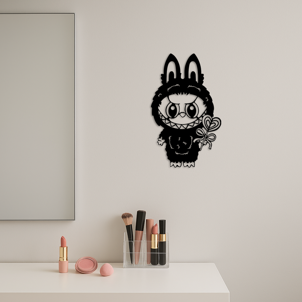 Pink Labubu Metal Wall Art – Playful Character Silhouette Decor - KAFGP008
