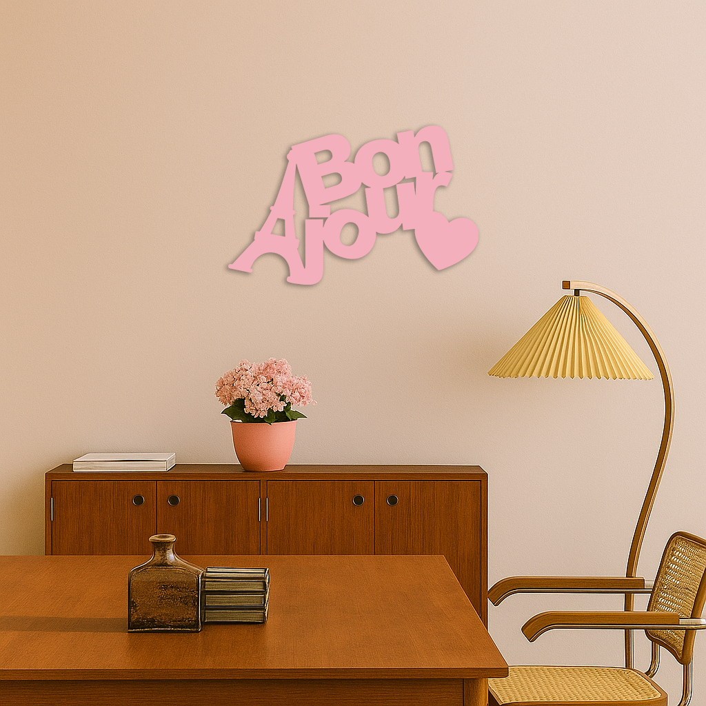 Pink Bonjour Eiffel Tower Metal Wall Art – Paris-Inspired Romantic Decor - KAFGP009