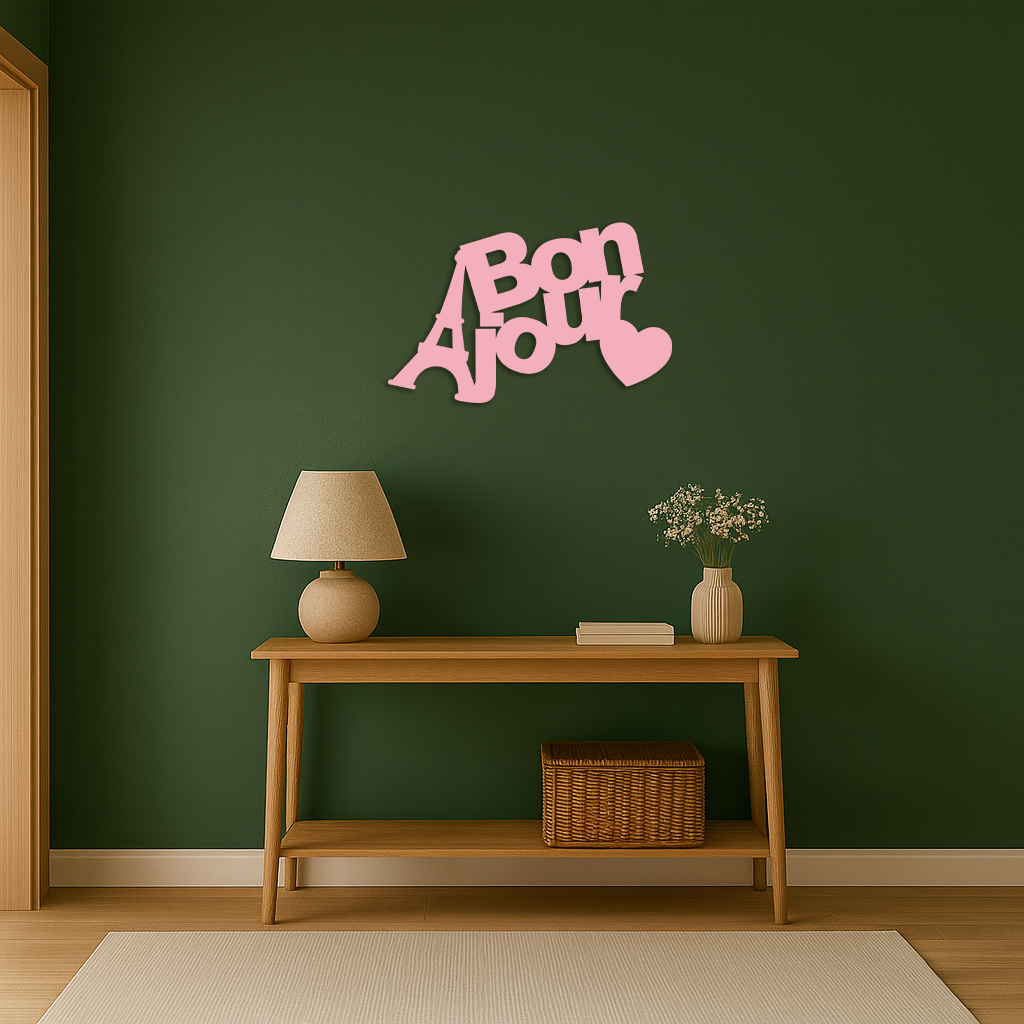 Pink Bonjour Eiffel Tower Metal Wall Art – Paris-Inspired Romantic Decor - KAFGP009