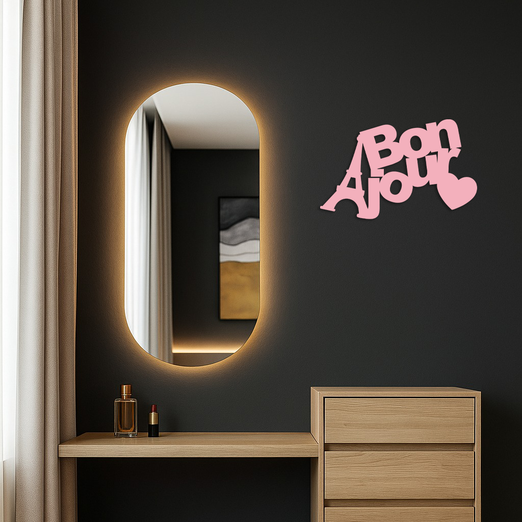 Pink Bonjour Eiffel Tower Metal Wall Art – Paris-Inspired Romantic Decor - KAFGP009