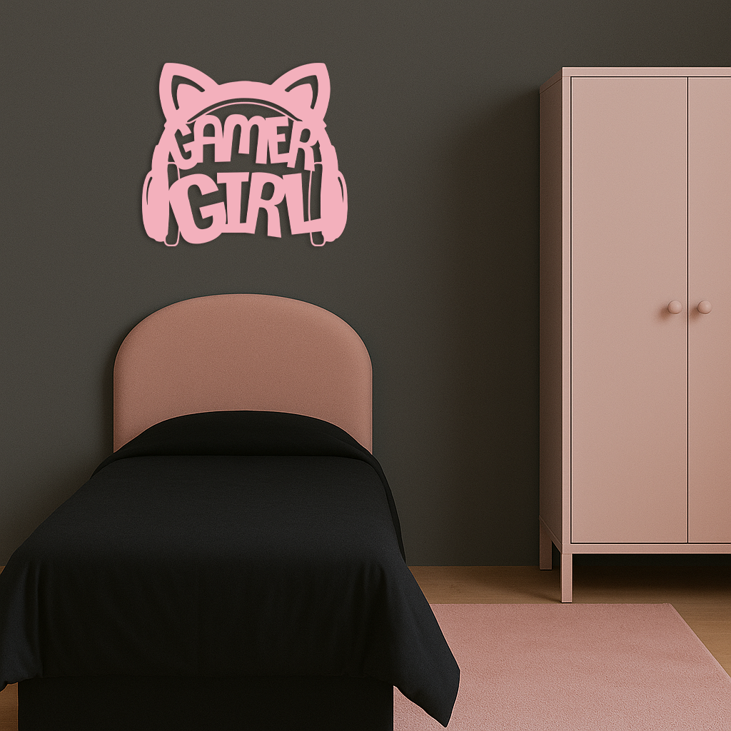 Pink Gamer Girl Metal Wall Art – Playful Gaming Headset Design - KAFGP010