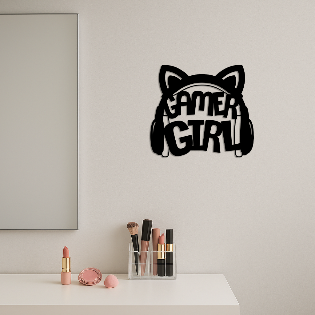 Pink Gamer Girl Metal Wall Art – Playful Gaming Headset Design - KAFGP010