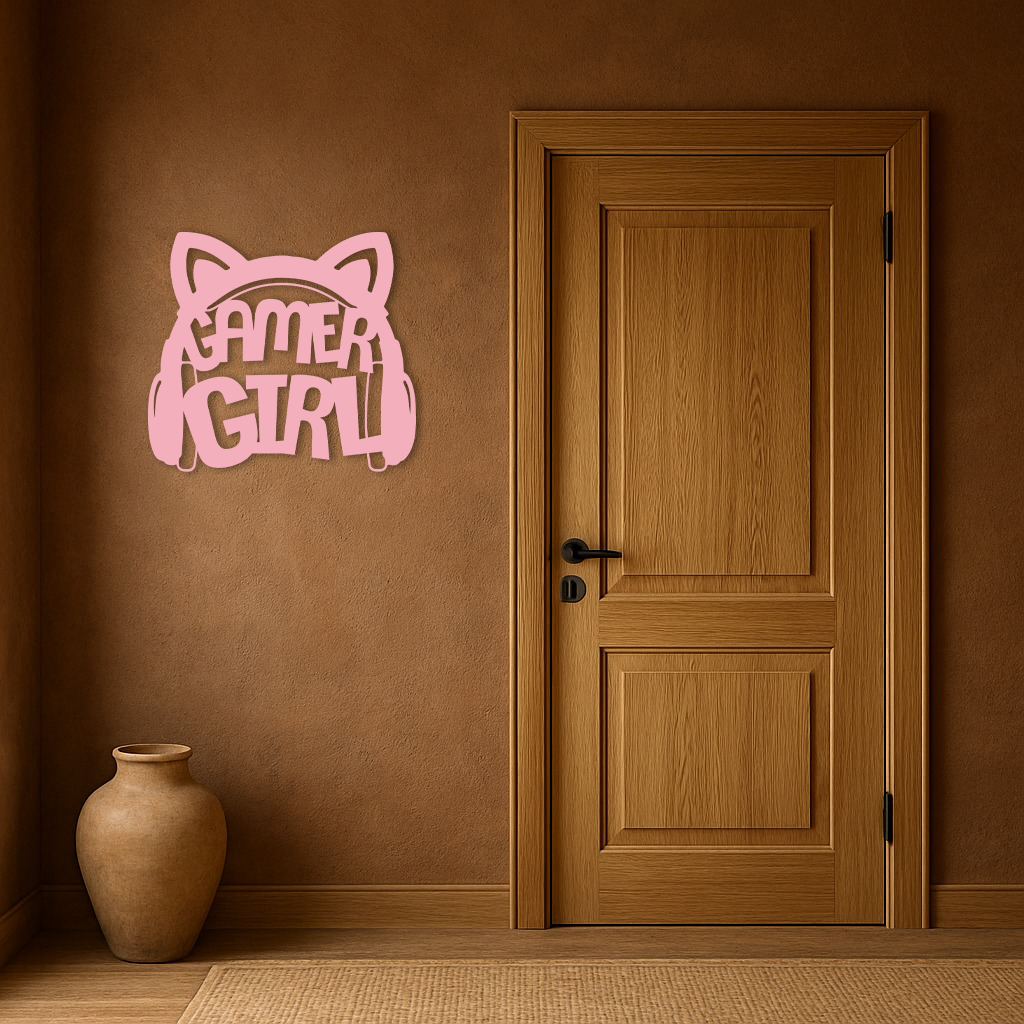 Pink Gamer Girl Metal Wall Art – Playful Gaming Headset Design - KAFGP010