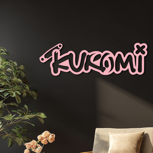 Pink Kuromi Metal Wall Art – Playful Character Typography Decor - KAFGP012