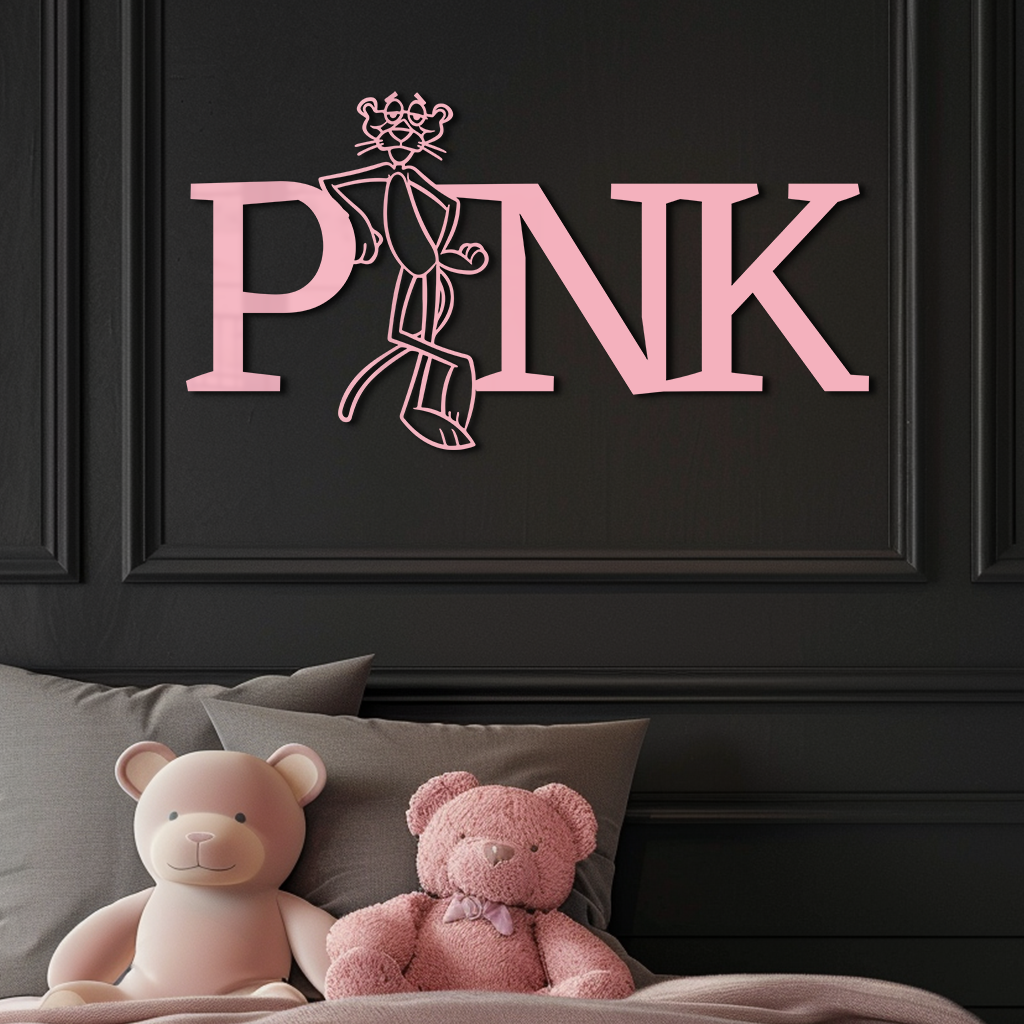 Pink Panther Metal Wall Art – Iconic Character with PINK Typography - KAFGP013