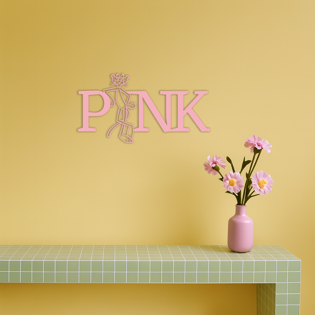 Pink Panther Metal Wall Art – Iconic Character with PINK Typography - KAFGP013