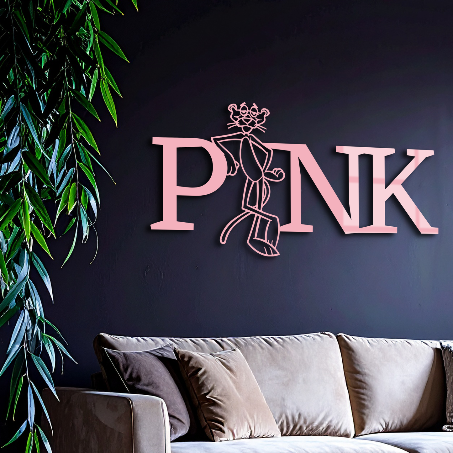 Pink Panther Metal Wall Art – Iconic Character with PINK Typography - KAFGP013