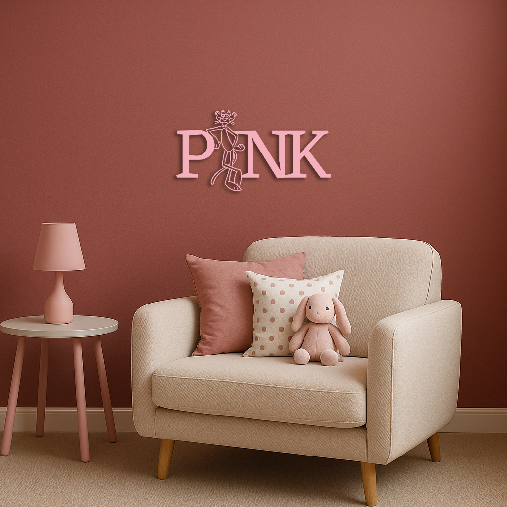 Pink Panther Metal Wall Art – Iconic Character with PINK Typography - KAFGP013