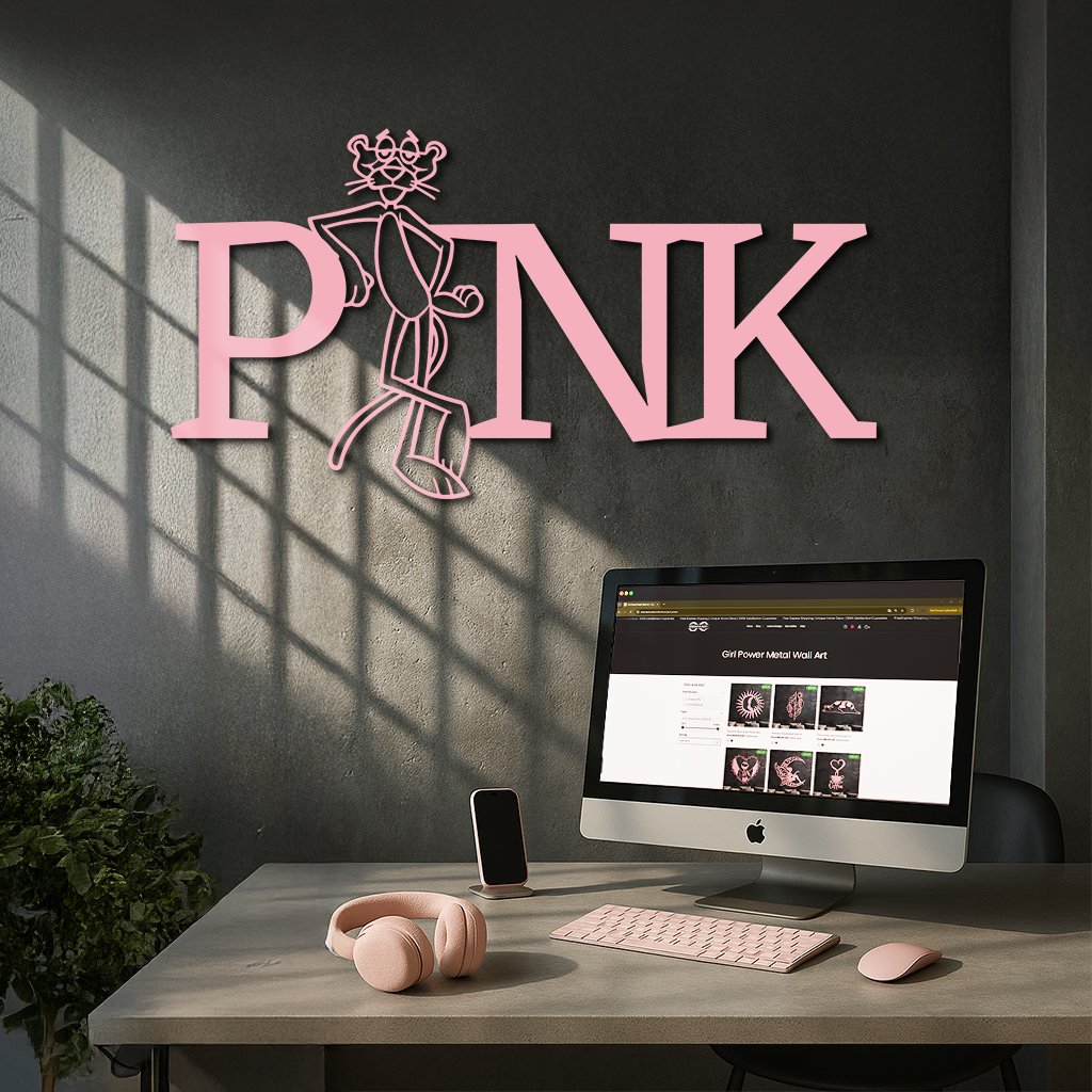 Pink Panther Metal Wall Art – Iconic Character with PINK Typography - KAFGP013