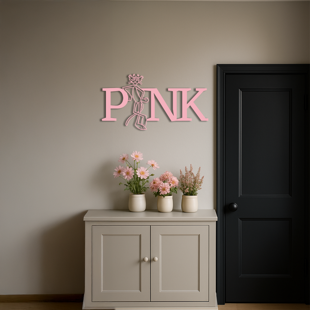 Pink Panther Metal Wall Art – Iconic Character with PINK Typography - KAFGP013