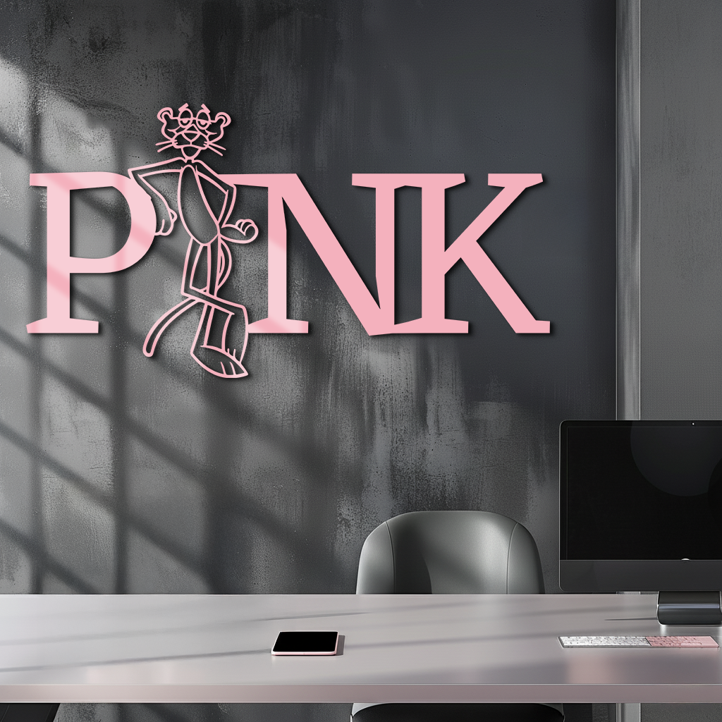 Pink Panther Metal Wall Art – Iconic Character with PINK Typography - KAFGP013