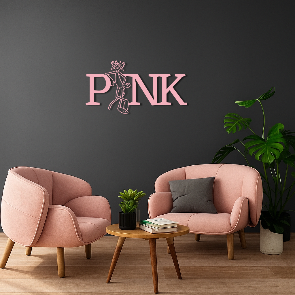 Pink Panther Metal Wall Art – Iconic Character with PINK Typography - KAFGP013