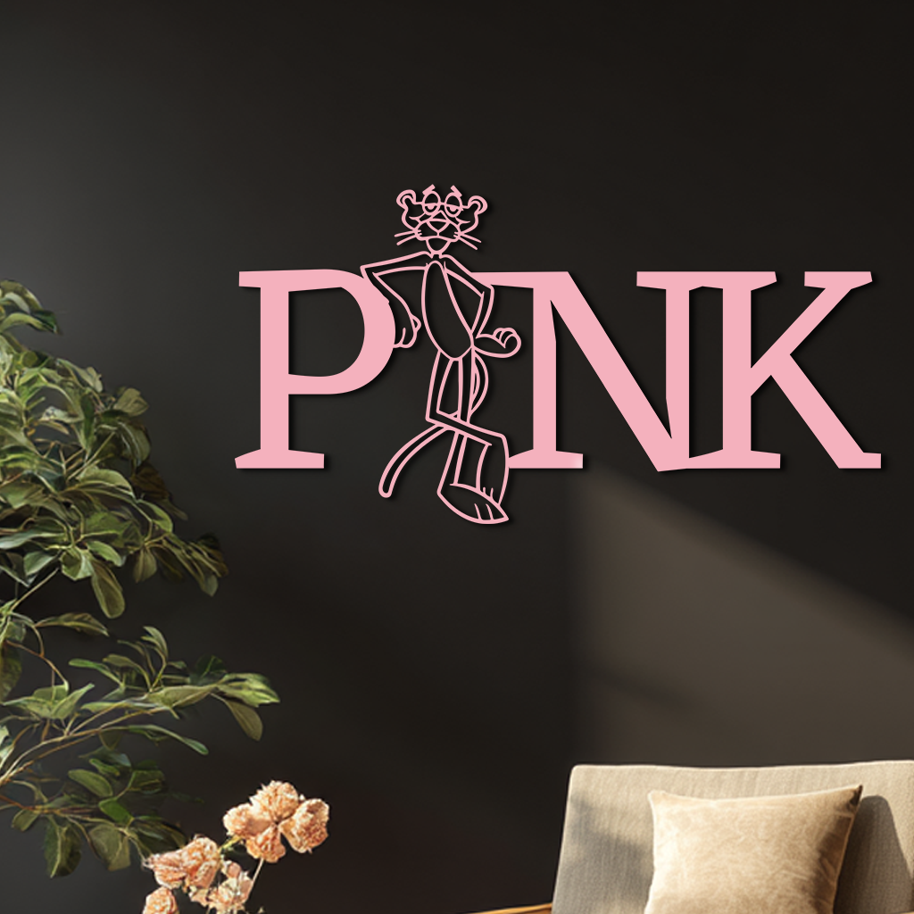 Pink Panther Metal Wall Art – Iconic Character with PINK Typography - KAFGP013