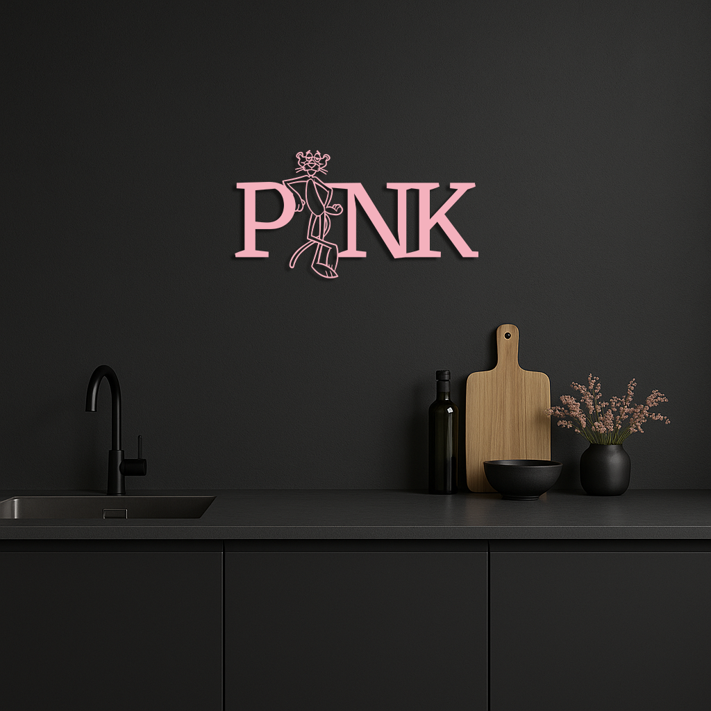 Pink Panther Metal Wall Art – Iconic Character with PINK Typography - KAFGP013