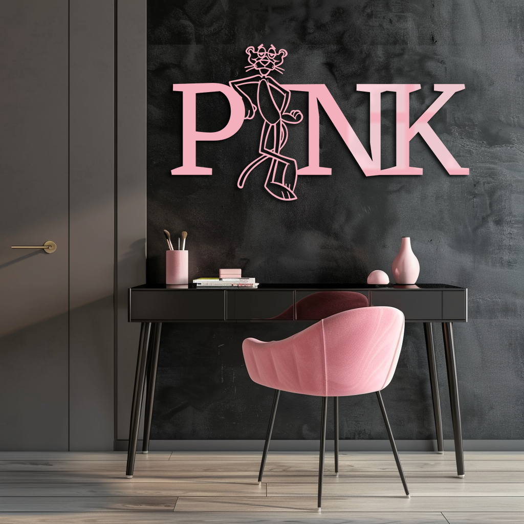 Pink Panther Metal Wall Art – Iconic Character with PINK Typography - KAFGP013