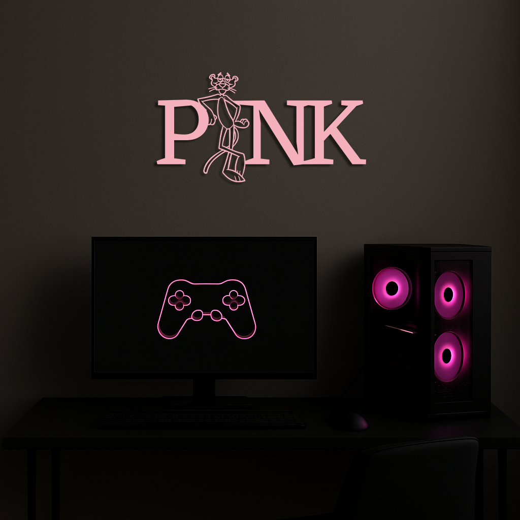 Pink Panther Metal Wall Art – Iconic Character with PINK Typography - KAFGP013