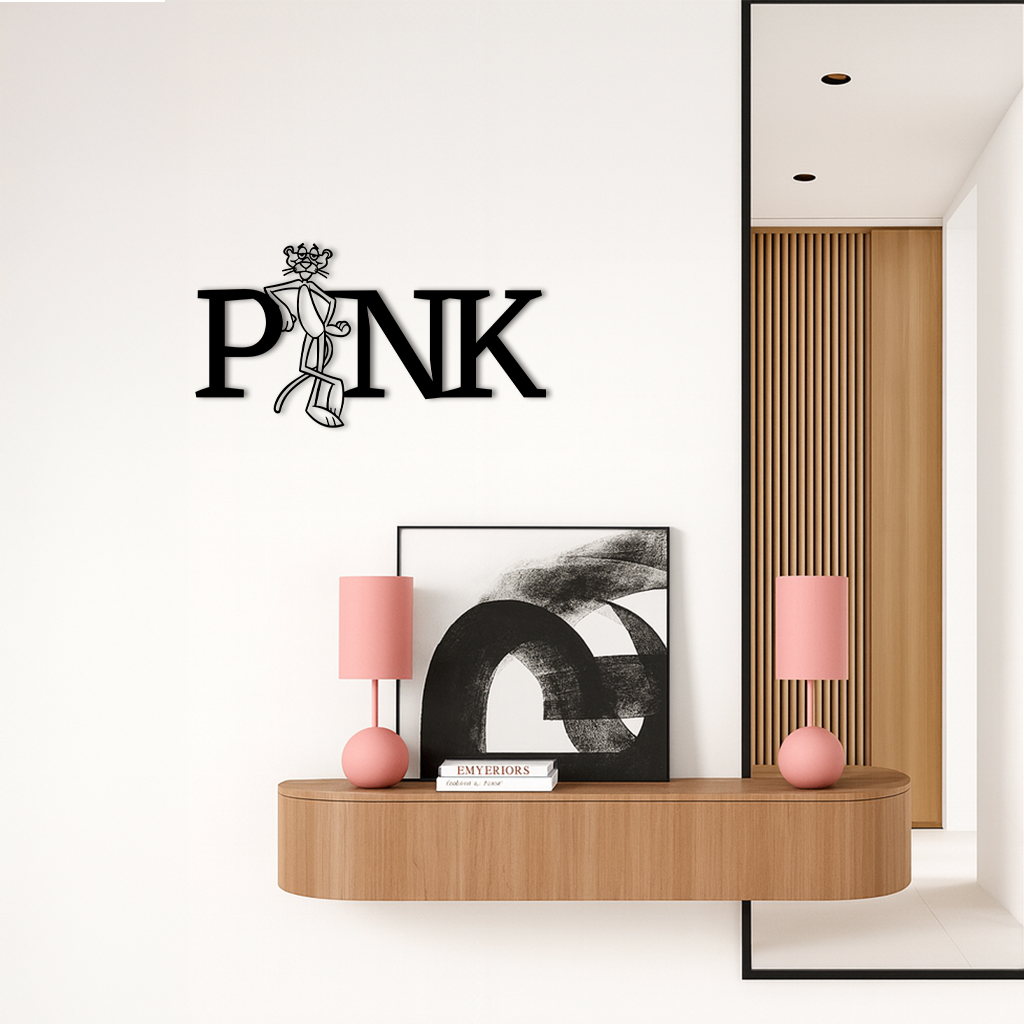 Pink Panther Metal Wall Art – Iconic Character with PINK Typography - KAFGP013