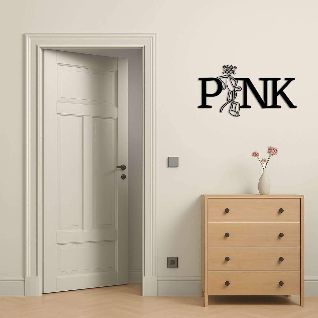 Pink Panther Metal Wall Art – Iconic Character with PINK Typography - KAFGP013