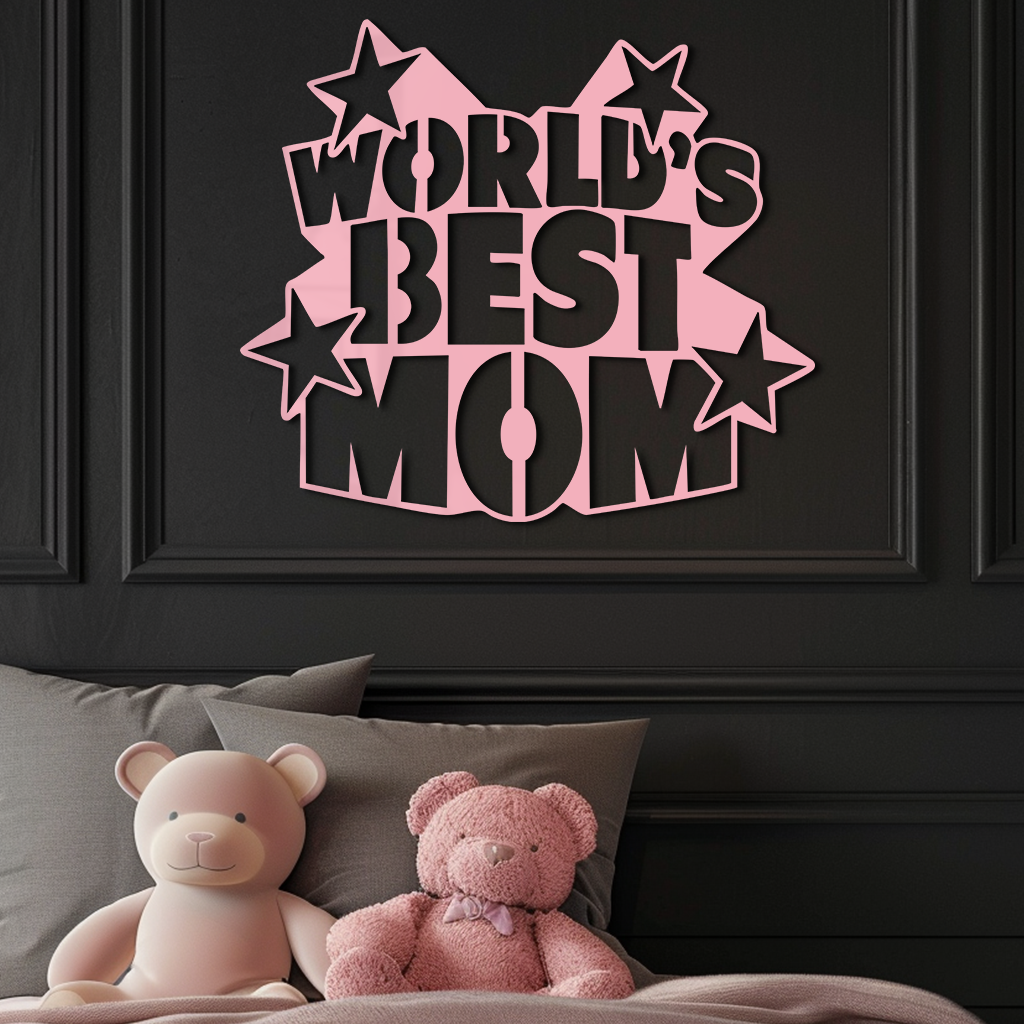 Pink World’s Best Mom Metal Wall Art – Star Design Mother’s Day Gift - KAFGP015