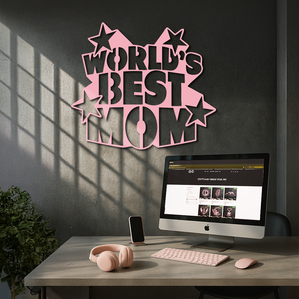 Pink World’s Best Mom Metal Wall Art – Star Design Mother’s Day Gift - KAFGP015