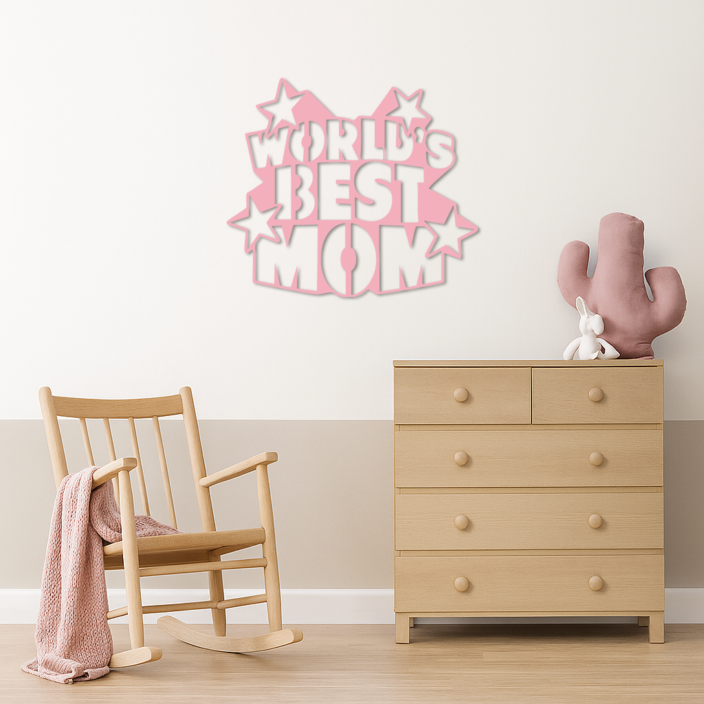 Pink World’s Best Mom Metal Wall Art – Star Design Mother’s Day Gift - KAFGP015