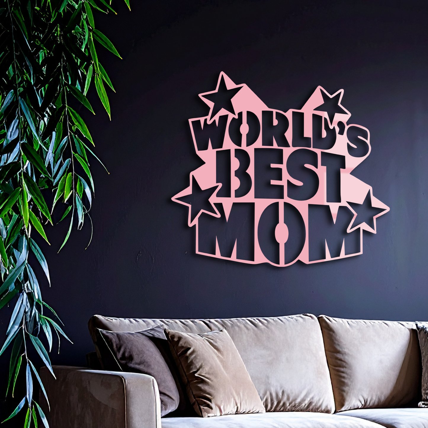Pink World’s Best Mom Metal Wall Art – Star Design Mother’s Day Gift - KAFGP015