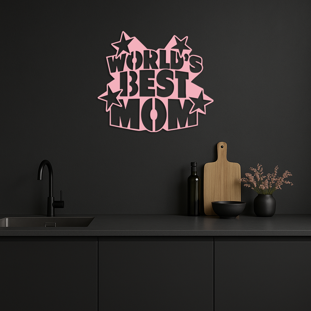 Pink World’s Best Mom Metal Wall Art – Star Design Mother’s Day Gift - KAFGP015