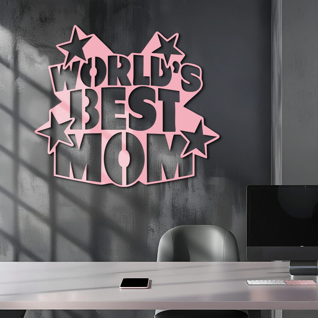 Pink World’s Best Mom Metal Wall Art – Star Design Mother’s Day Gift - KAFGP015