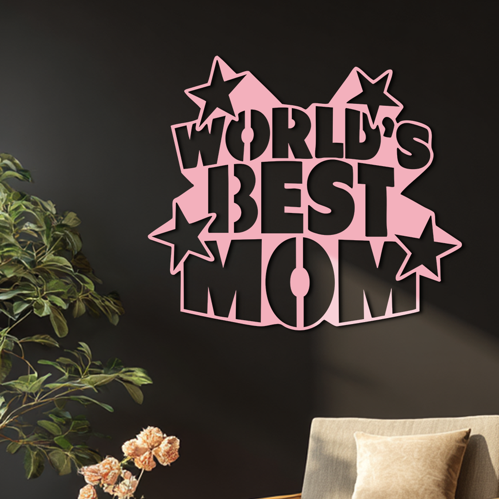 Pink World’s Best Mom Metal Wall Art – Star Design Mother’s Day Gift - KAFGP015
