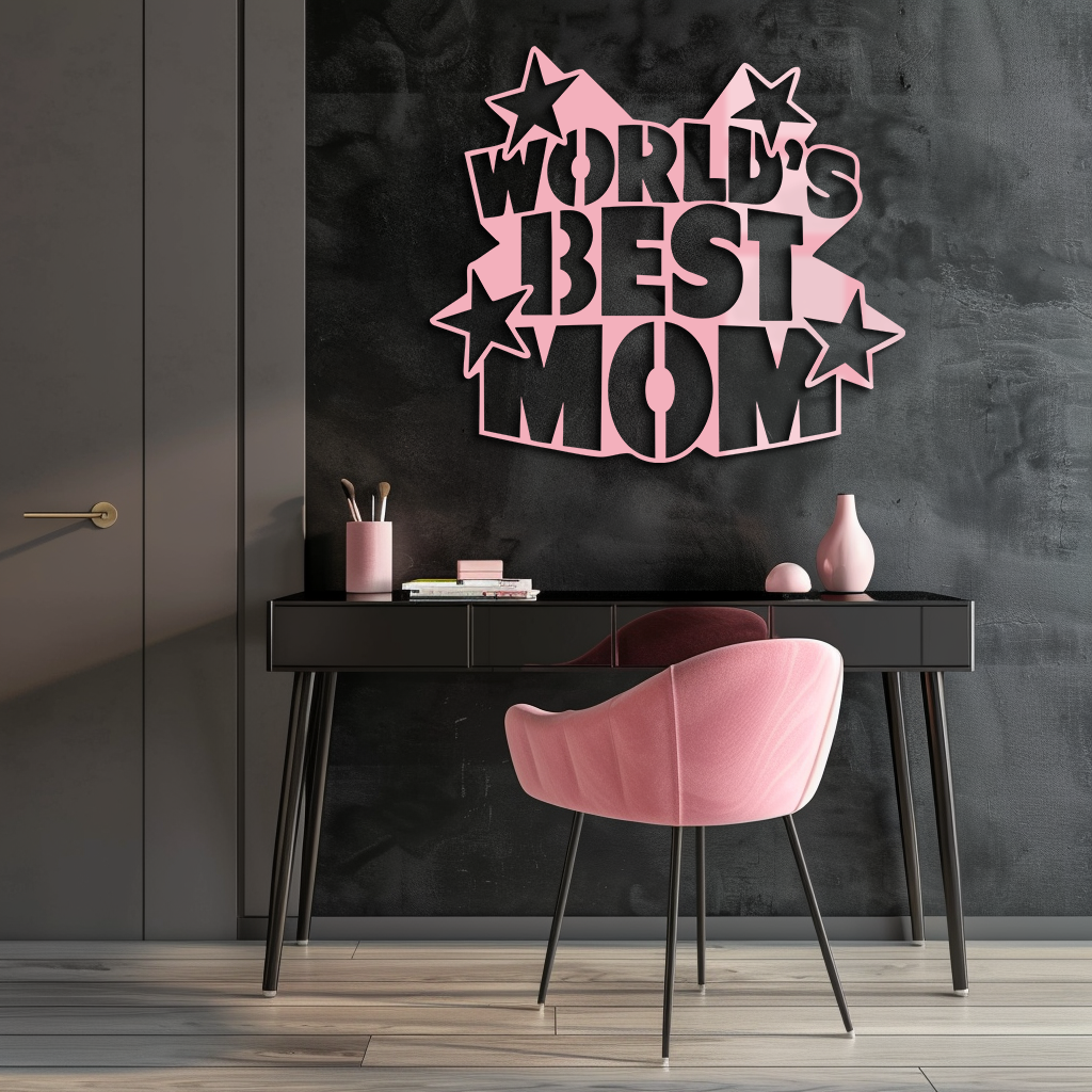 Pink World’s Best Mom Metal Wall Art – Star Design Mother’s Day Gift - KAFGP015