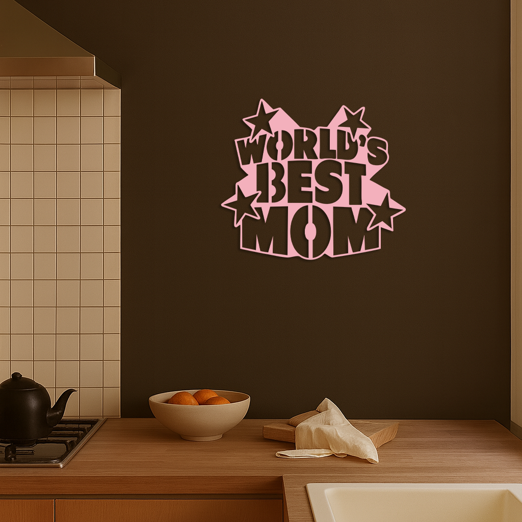 Pink World’s Best Mom Metal Wall Art – Star Design Mother’s Day Gift - KAFGP015