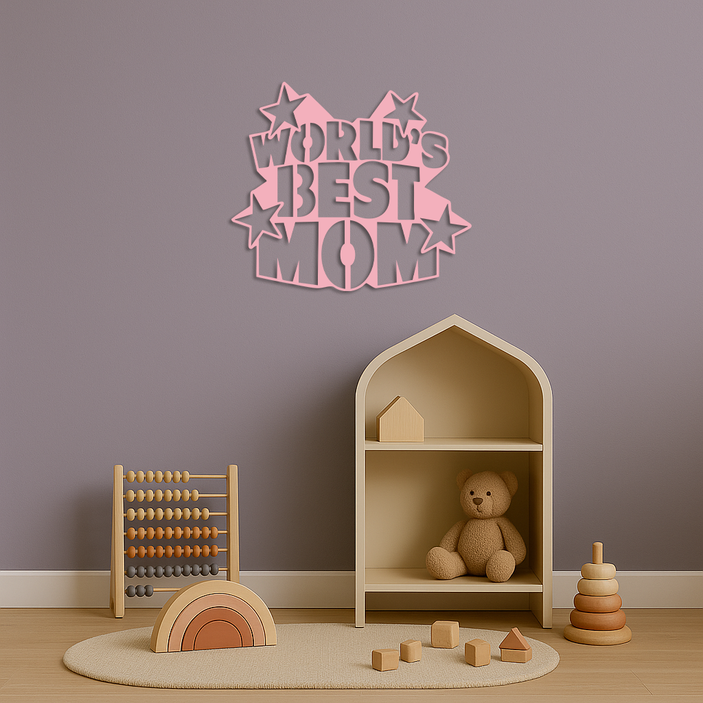 Pink World’s Best Mom Metal Wall Art – Star Design Mother’s Day Gift - KAFGP015