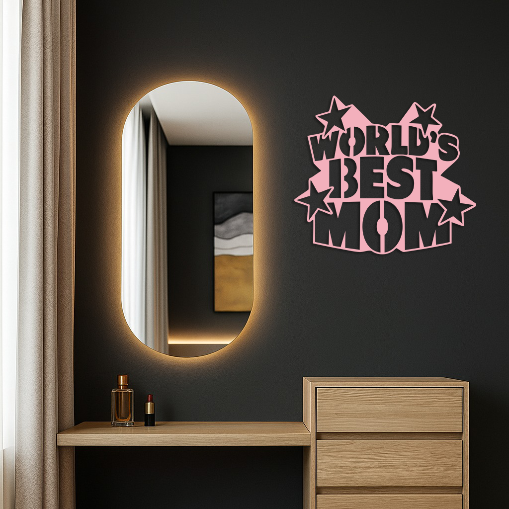 Pink World’s Best Mom Metal Wall Art – Star Design Mother’s Day Gift - KAFGP015