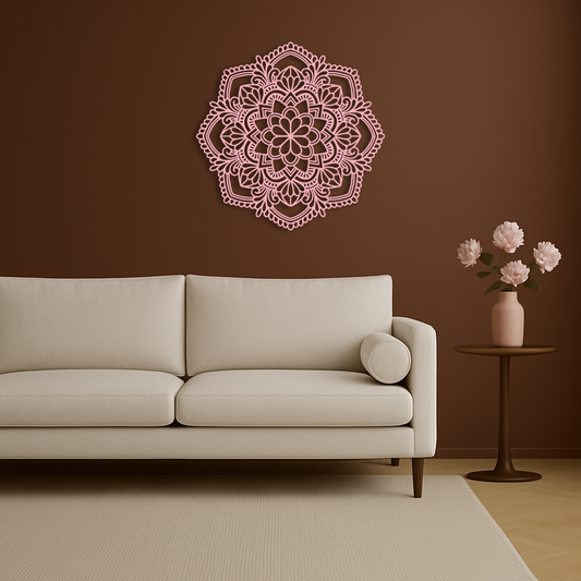 Pink Mandala Metal Wall Art – Intricate Bohemian Design - KAFGP016