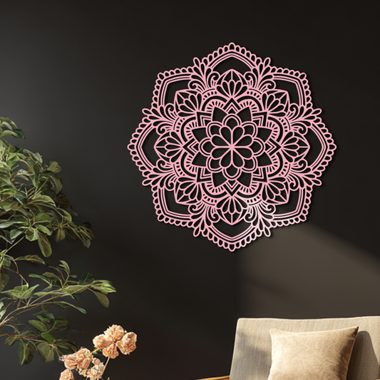 Pink Mandala Metal Wall Art – Intricate Bohemian Design - KAFGP016