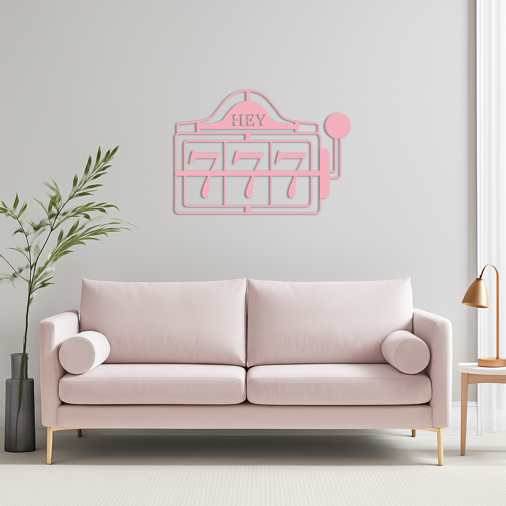 Pink 777 Metal Wall Art – Lucky Casino & Manifest Angel Number Decor - KAFGP017