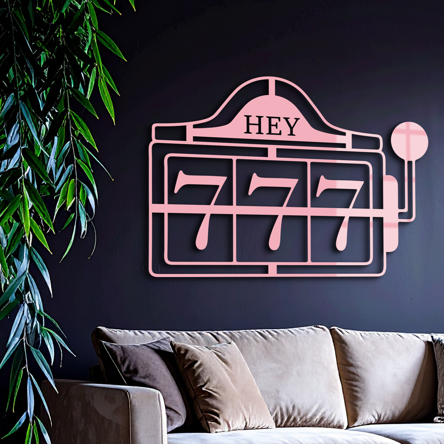 Pink 777 Metal Wall Art – Lucky Casino & Manifest Angel Number Decor - KAFGP017