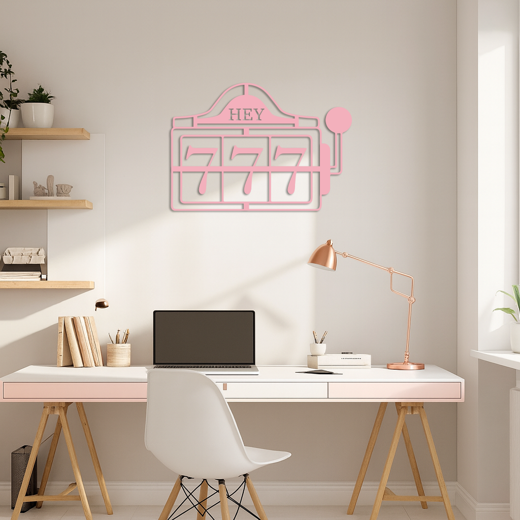 Pink 777 Metal Wall Art – Lucky Casino & Manifest Angel Number Decor - KAFGP017