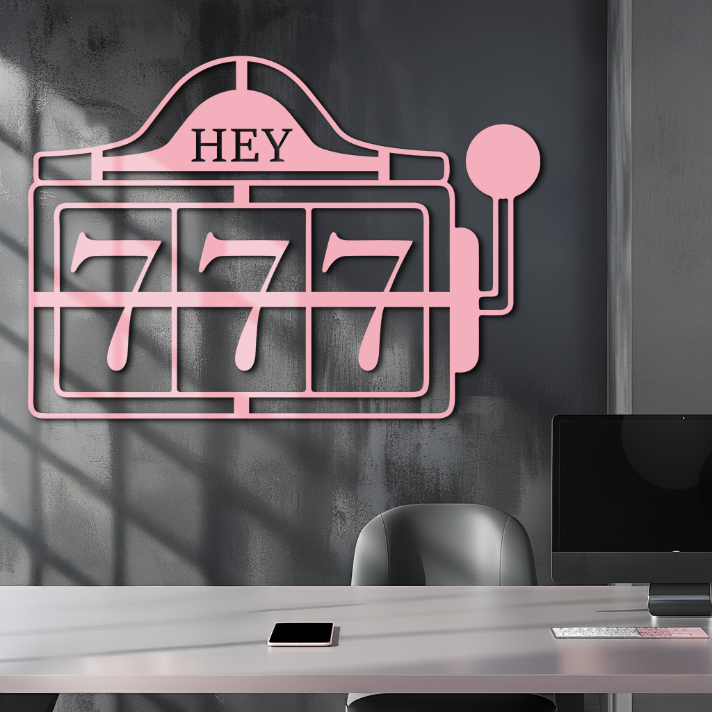 Pink 777 Metal Wall Art – Lucky Casino & Manifest Angel Number Decor - KAFGP017