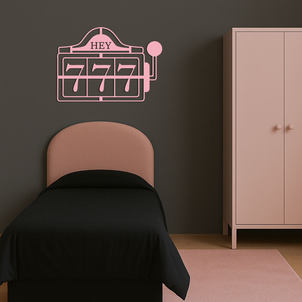Pink 777 Metal Wall Art – Lucky Casino & Manifest Angel Number Decor - KAFGP017
