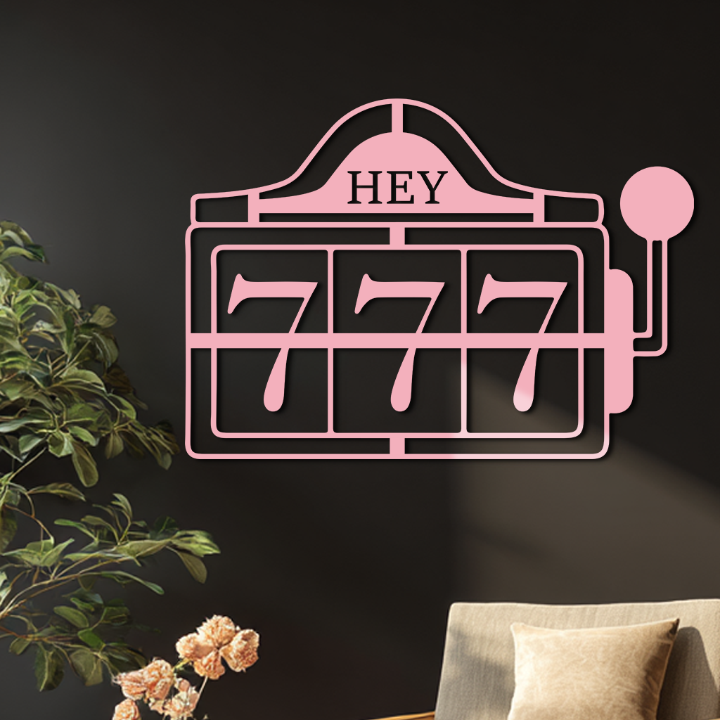 Pink 777 Metal Wall Art – Lucky Casino & Manifest Angel Number Decor - KAFGP017