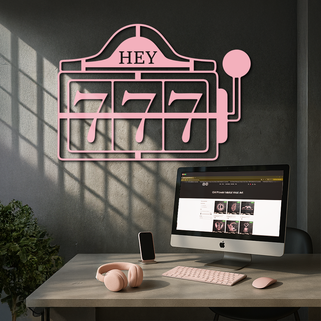 Pink 777 Metal Wall Art – Lucky Casino & Manifest Angel Number Decor - KAFGP017