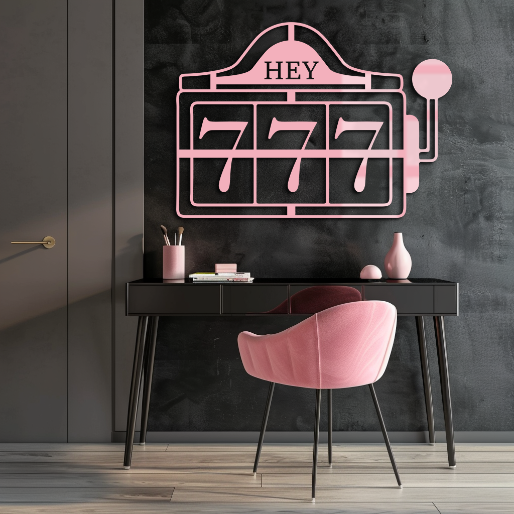 Pink 777 Metal Wall Art – Lucky Casino & Manifest Angel Number Decor - KAFGP017