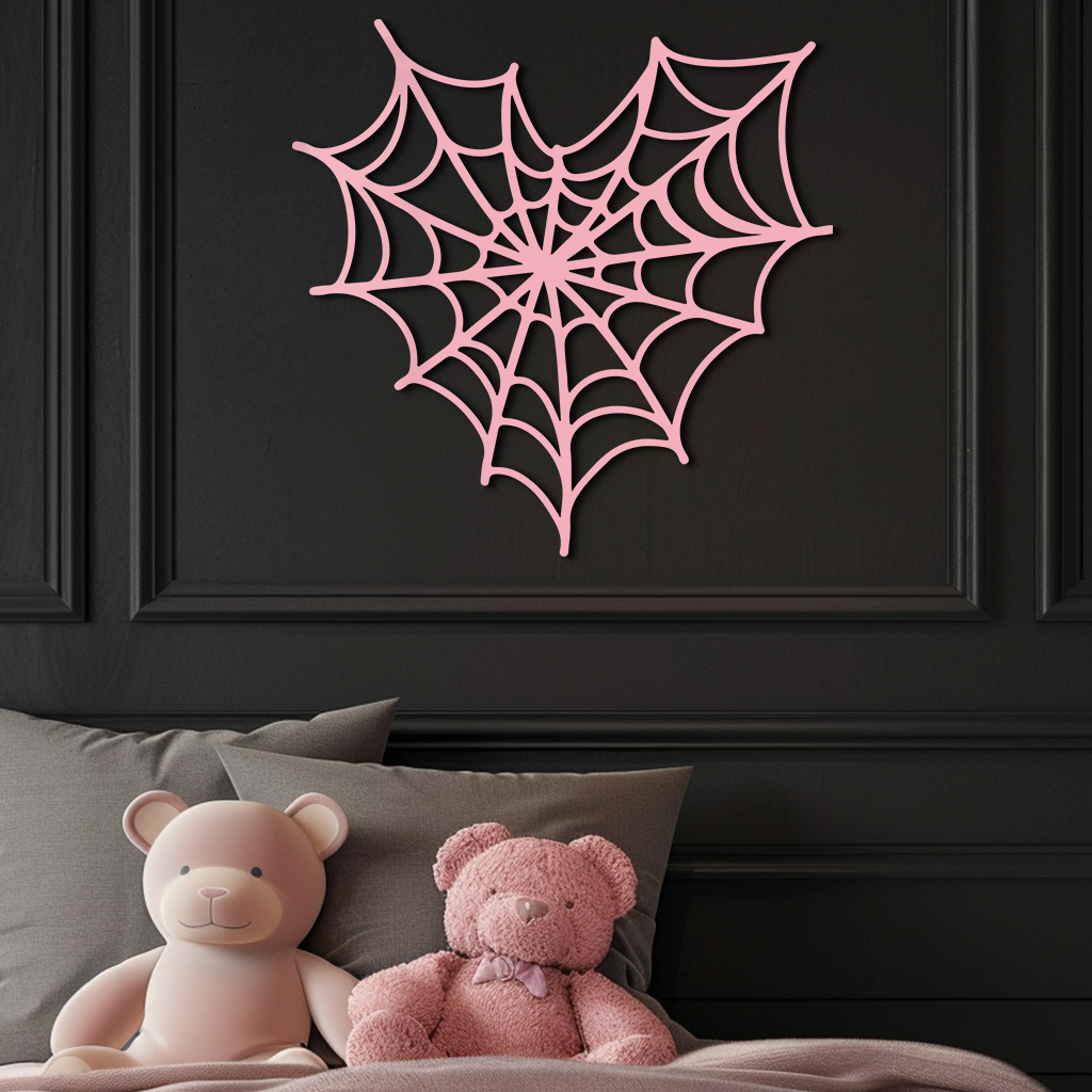 Pink Heart Spider Web Metal Wall Art – Gothic Romantic Decor - KAFGP018