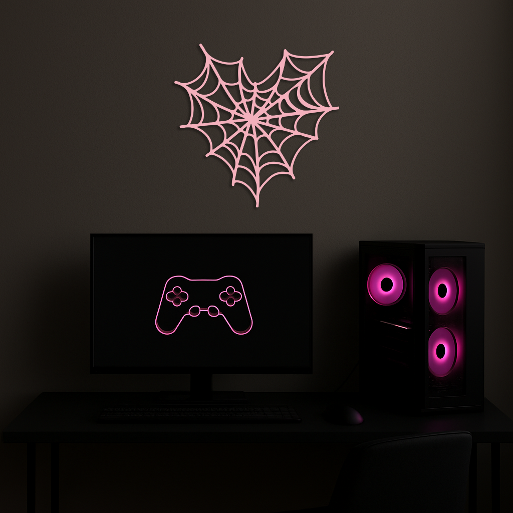 Pink Heart Spider Web Metal Wall Art – Gothic Romantic Decor - KAFGP018