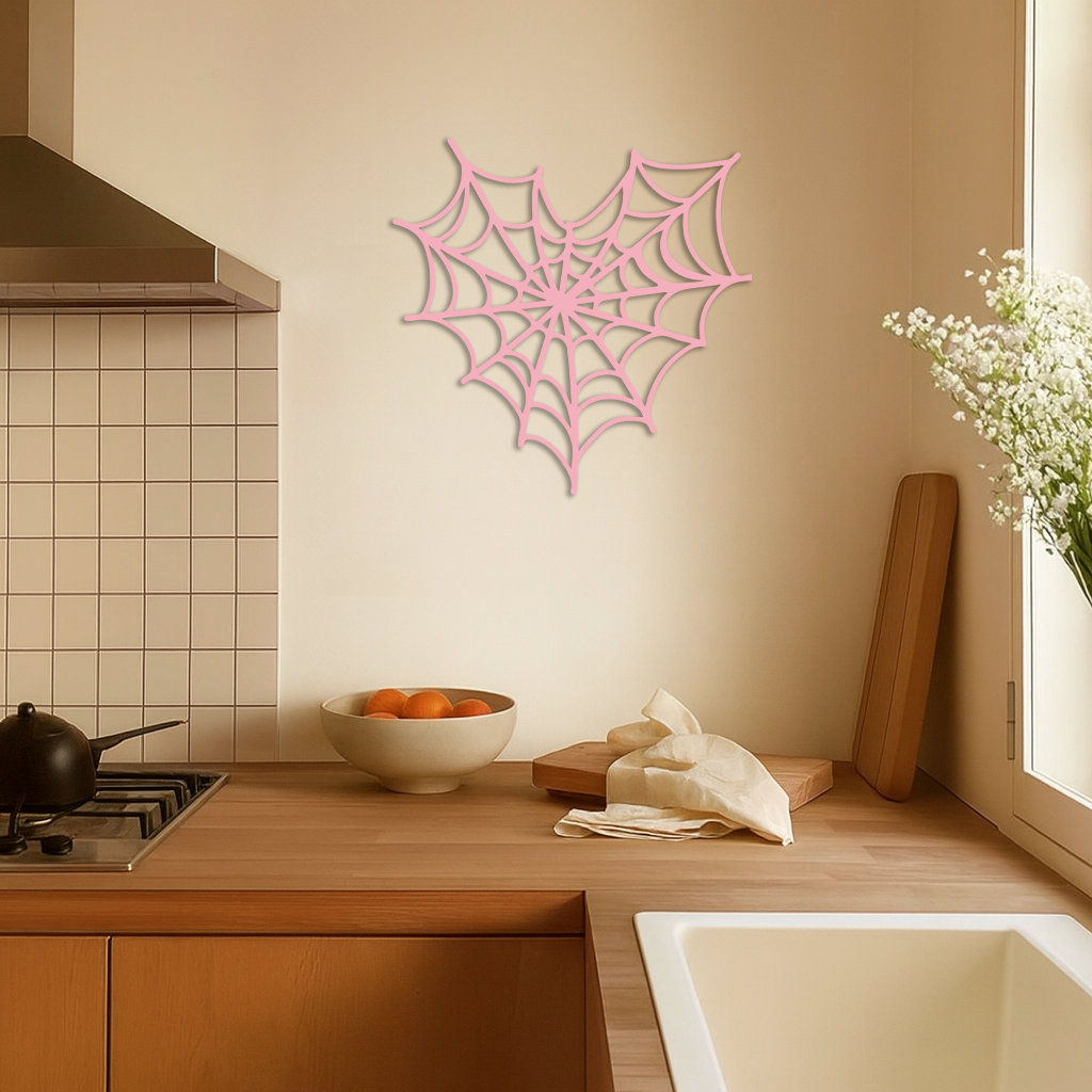 Pink Heart Spider Web Metal Wall Art – Gothic Romantic Decor - KAFGP018