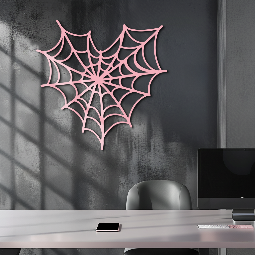 Pink Heart Spider Web Metal Wall Art – Gothic Romantic Decor - KAFGP018