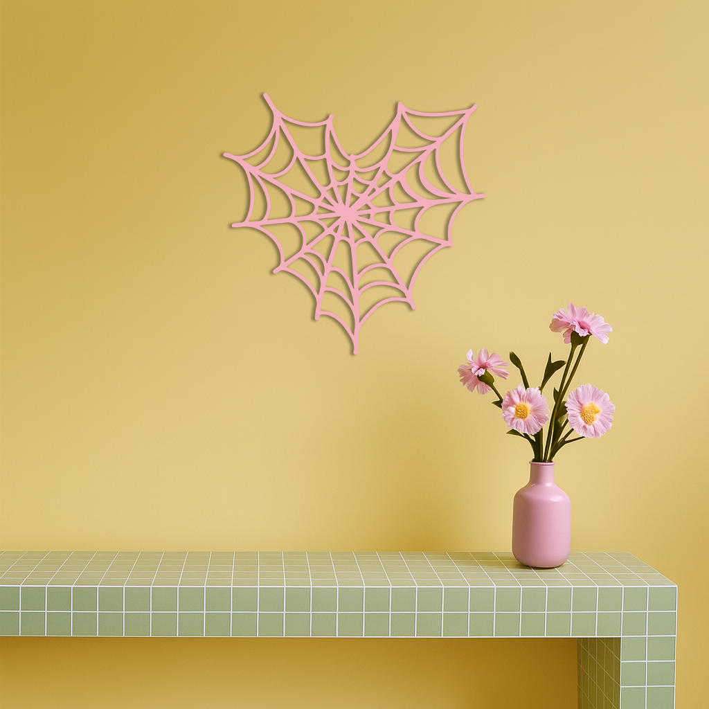 Pink Heart Spider Web Metal Wall Art – Gothic Romantic Decor - KAFGP018