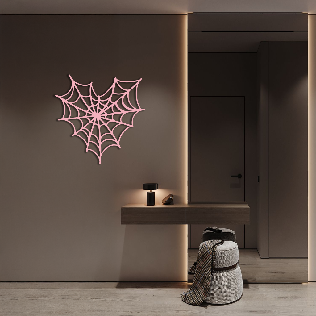 Pink Heart Spider Web Metal Wall Art – Gothic Romantic Decor - KAFGP018