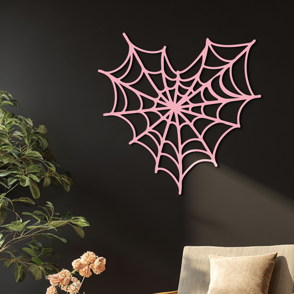 Pink Heart Spider Web Metal Wall Art – Gothic Romantic Decor - KAFGP018